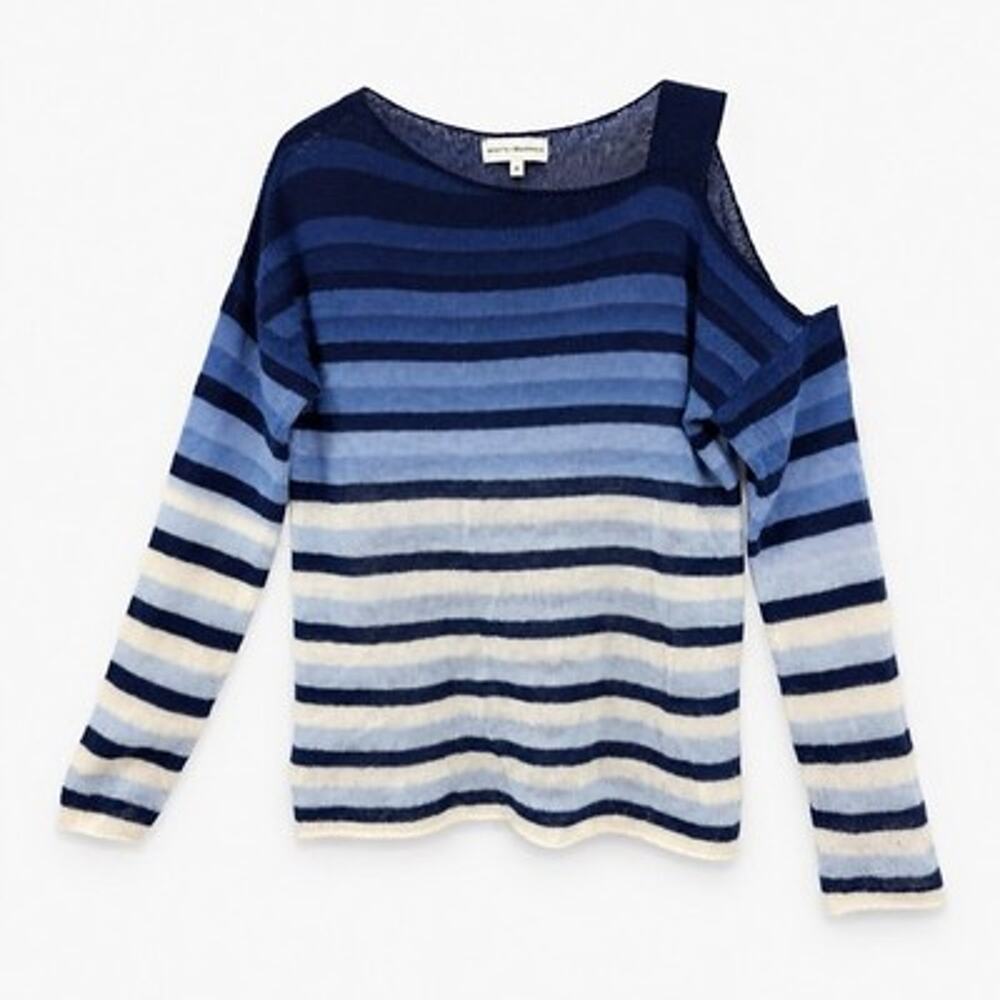 White + Warren Cashmere Blue Ombre Striped One shoulder Sweater Size Medium